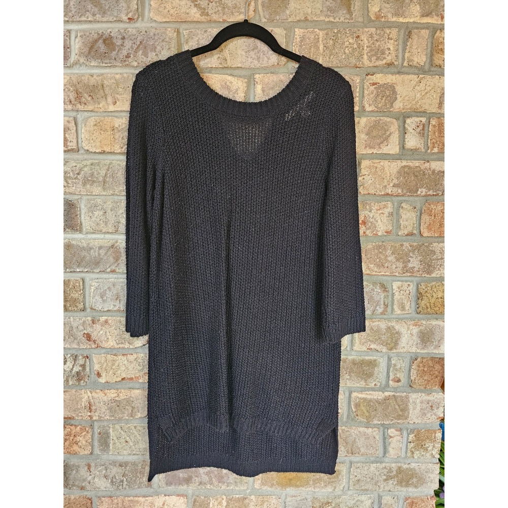 Lauren Conrad‎ Black Knit Sweater Dress Tunic V Tie 3/4 Sleeve Size S Acrylic